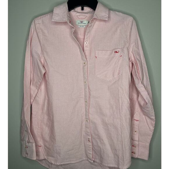 Vineyard Vines Paradise Pink and White Striped Button Down Woven Top NWT SZ 2 - Picture 1 of 5